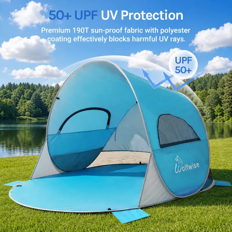 WolfWise UPF 50+ Pop-Up Beach Tent | Portable Sun Shelter for Beach, Camping & Outdoor Trips