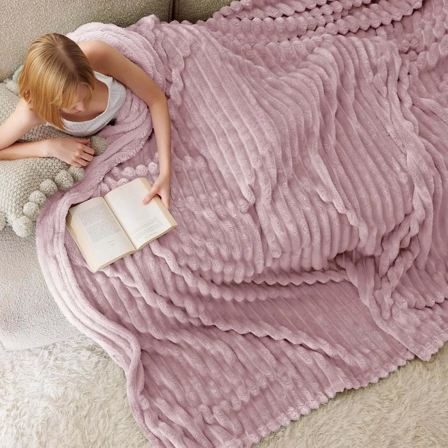 Bedsure GentleSoft Cozy Blanket – Ultra Soft Stripe Fleece Throw for Sofa, Bed & Everyday Comfort