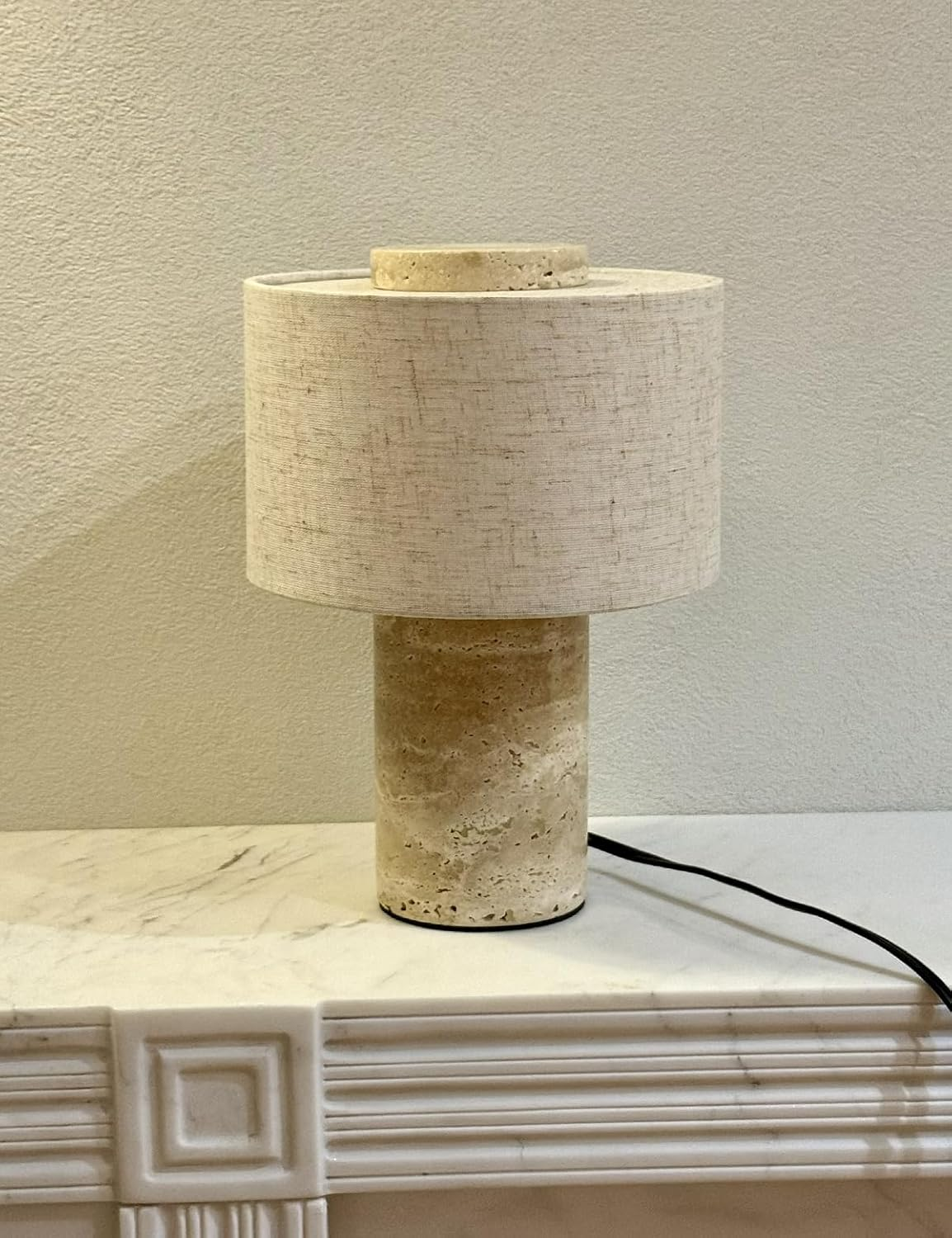NLFZEK Natural Travertine Table Lamp – Sculptural Stone Light, 3-Color LED for Bedroom & Living Room