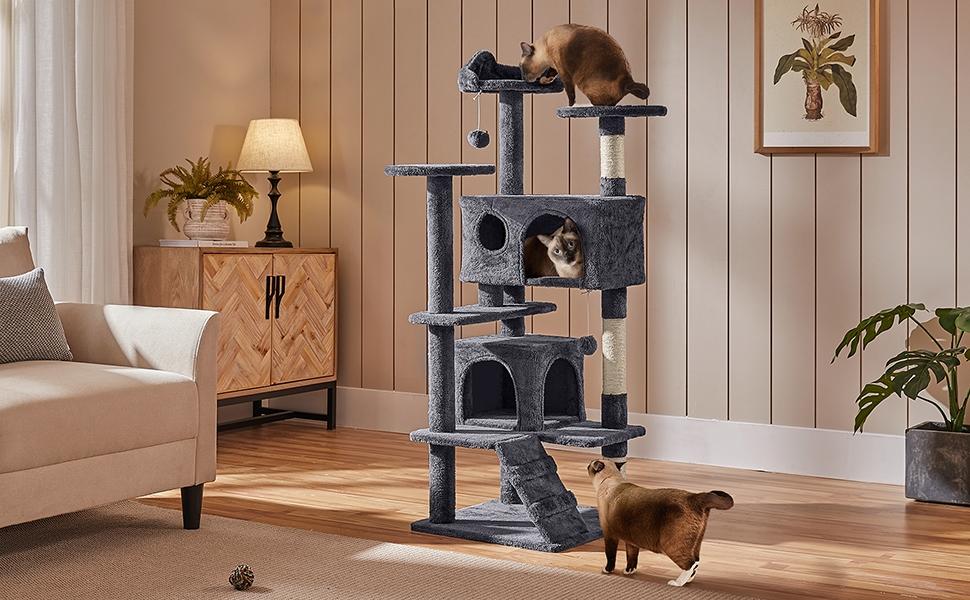 【All Size】Yaheetech 54″ Cat Tree Tower Condo Furniture Scratch Post for Kittens Pet House Play Cat Tower w/ 2 Condos & 2 Dangling Balls & 3 Scratching Posts Multilevel Indoor Cat Tree Tower for Kittens & Small/Medium Cats 【All Size】Yaheetech 54″ Cat Tree Tower Condo Furniture Scratch Post for Kittens Pet House Play Cat Tower w/ 2 Condos & 2 Dangling Balls & 3 Scratching Posts Multilevel Indoor Cat Tree Tower for Kittens & Small/Medium Cats