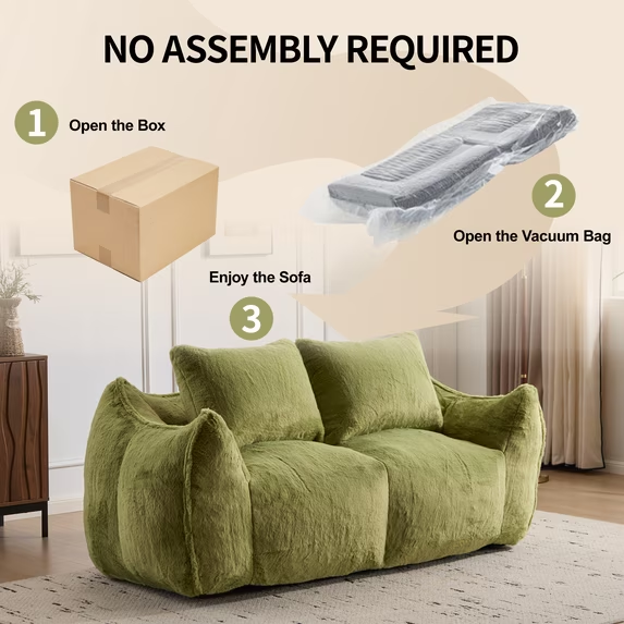 NLFZEK Giant Bean Bag Sofa – Oversized 2-Seater Couch with Plush Foam & Cozy Armrests