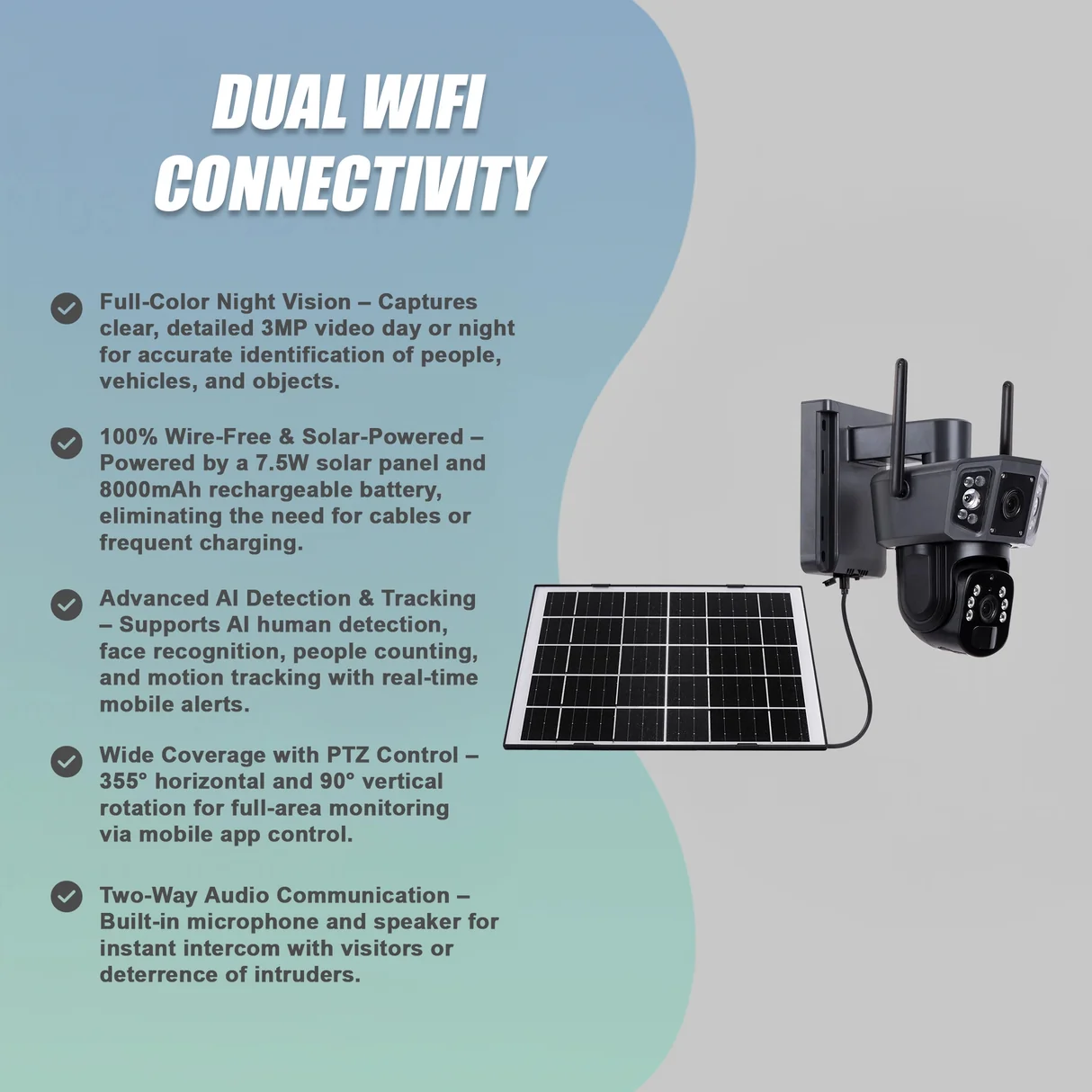 NLFZEK 9MP Dual-Lens Solar Security Camera – 4G/WiFi PTZ Outdoor Camera