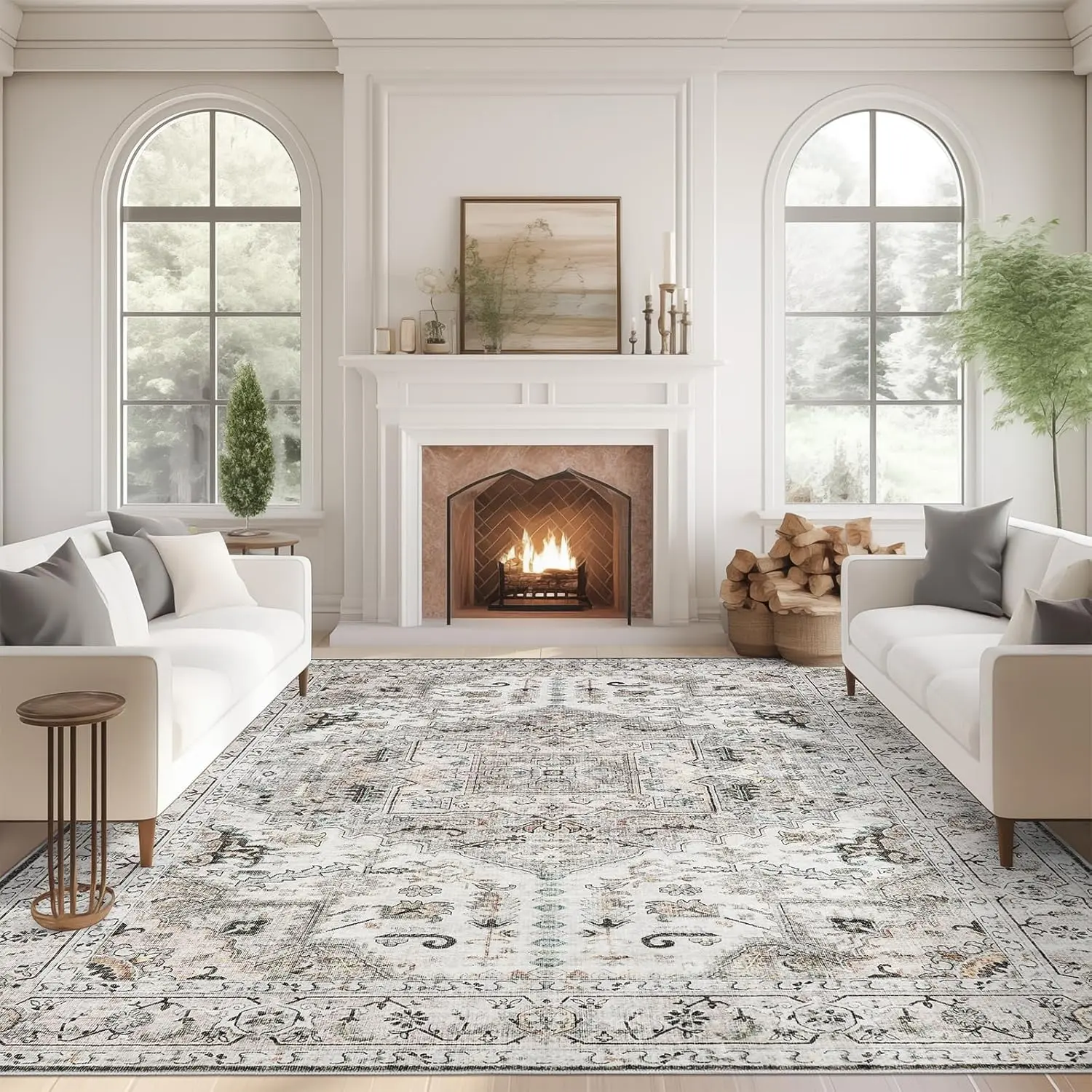 Modern Geometric Washable Rug | Soft Low Pile Area Carpet for Cozy Living Room & Bedroom Makeover