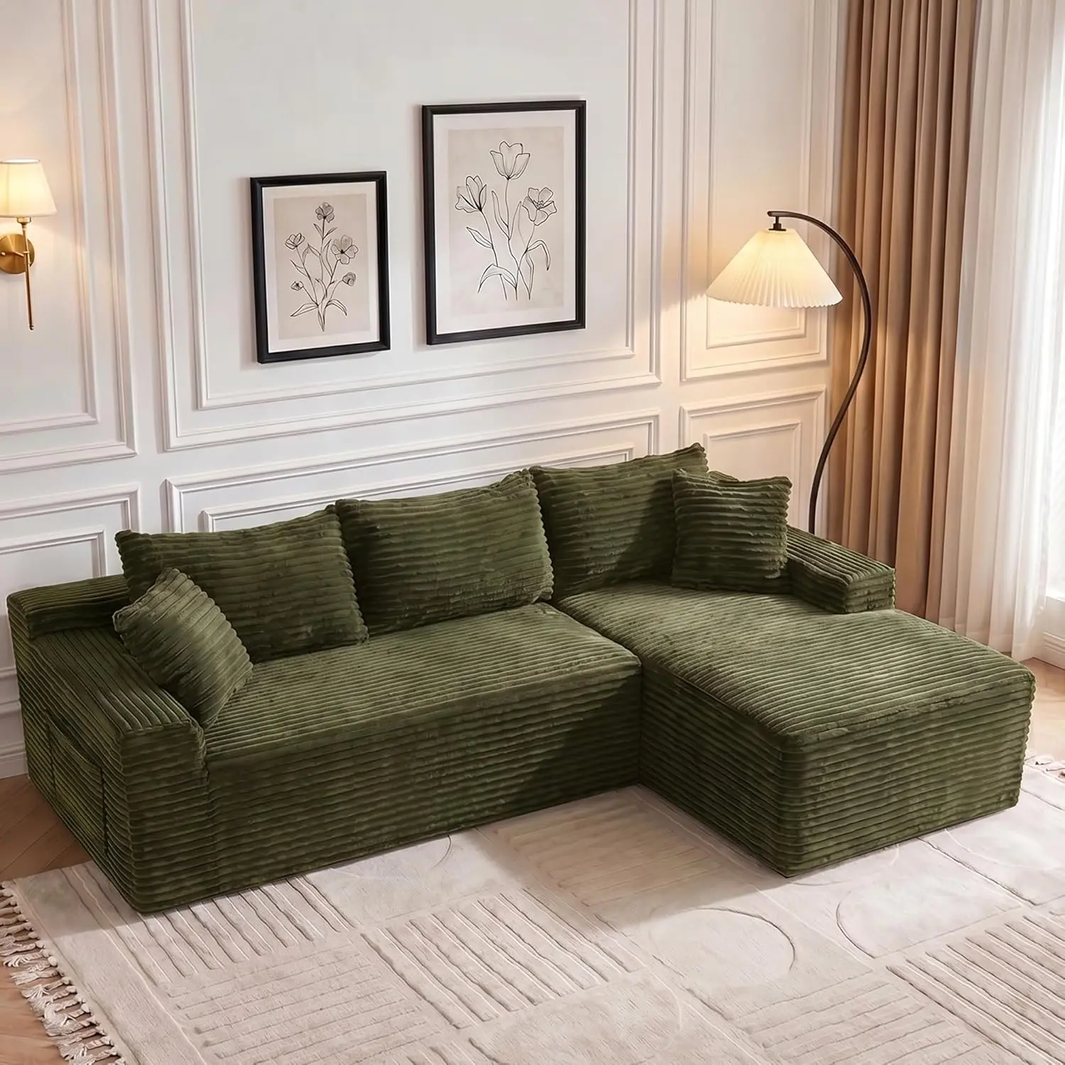 Cloud Modular Sectional Sofa with Reversible Chaise | Deep Seat Corduroy Couch, No Assembly