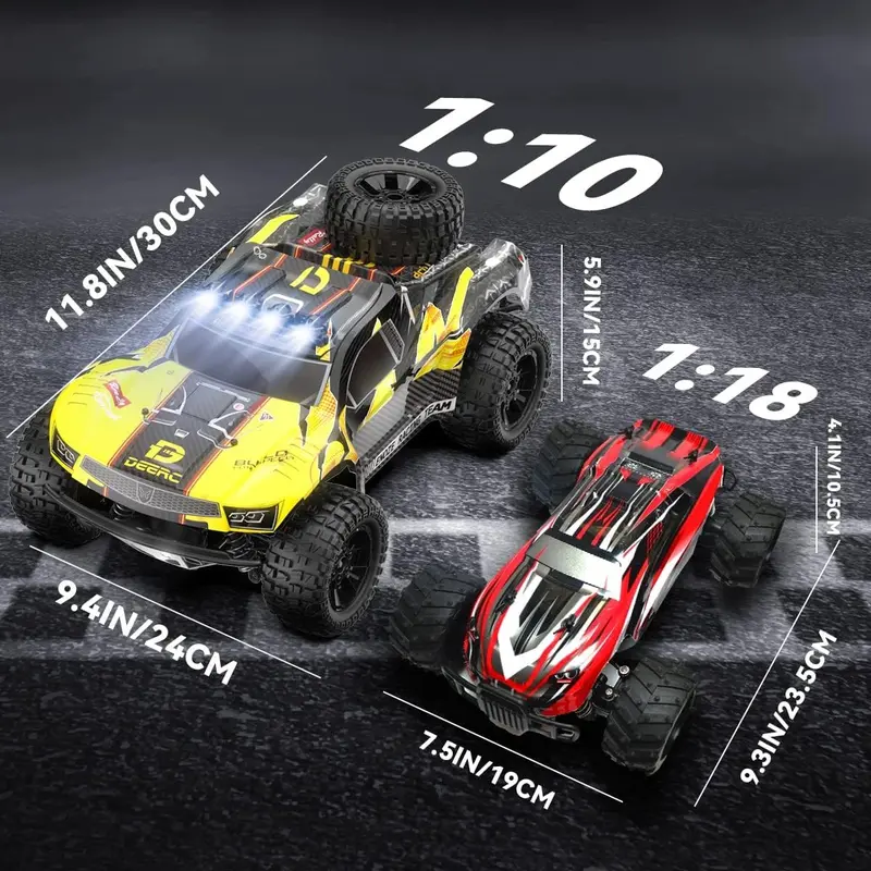 DEERC 9201E 1:10 Large Offroad Control RC Model Car for Boys, 48 km/h Fast Short Course RC Controlled Vehicle, 4x4 PVC-Free Electric Vehicle with Lights, 2 Lithium-Ion Rechargeable Batteries, Rechargeable Race Car
