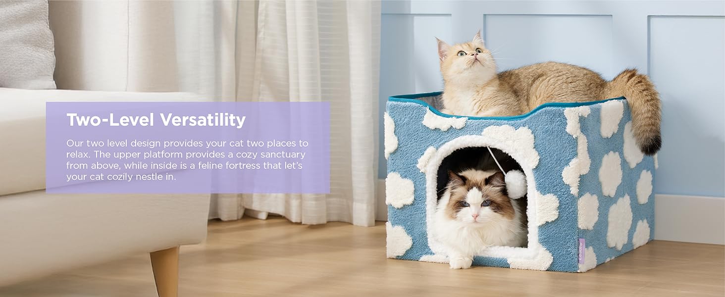 Lesure Indoor Cat Beds Kitten House - Large Cat Cave for Pet Cube with Fluffy Ball Hanging, Foldable Small Animal Hideaway,Deals For You Days