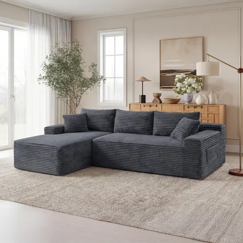 Cloud Modular Sectional Sofa with Reversible Chaise | Deep Seat Corduroy Couch, No Assembly