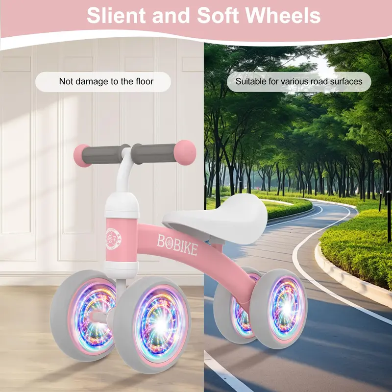 Bobike 4-Wheel Toddler Balance Bike, No Pedal Training Walker with 135° Limited Steering, ASTM EN71 Certified First Birthday Gift