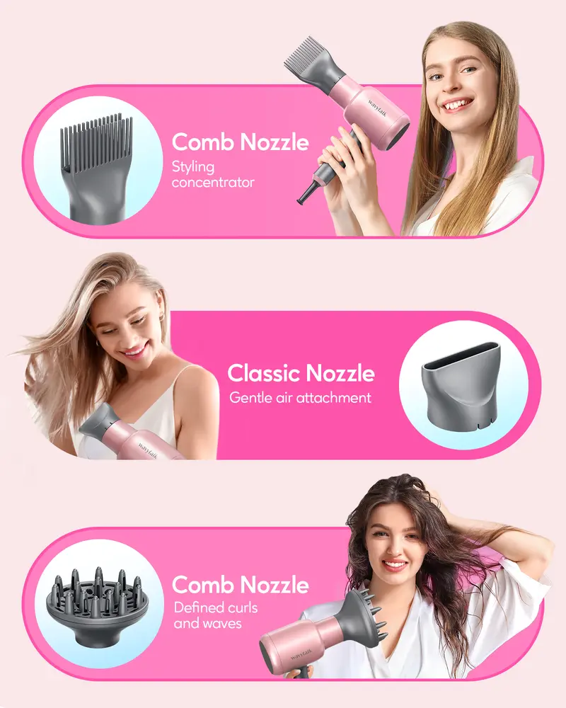 Wavytalk Blown Away Ionic Hair Dryer | 1875W Fast-Drying Hair Dryer with Diffuser & Styling Comb