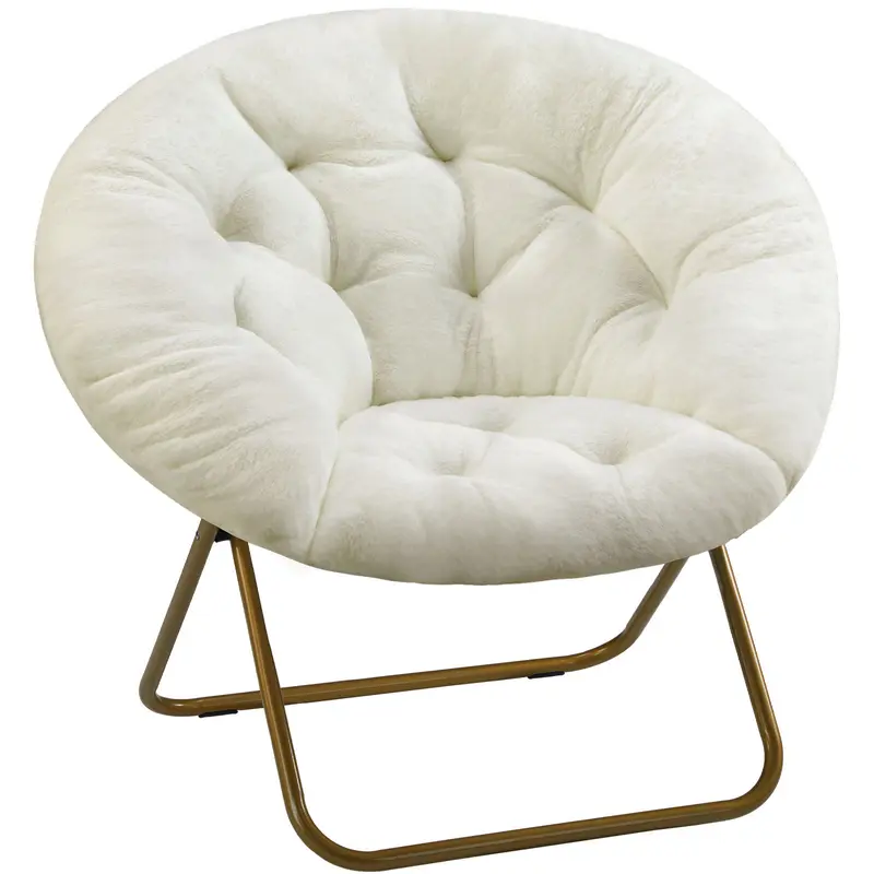 Cozy Faux Fur Saucer Chair | Foldable Plush Lounge Chair for Bedroom, Living Room & Dorm