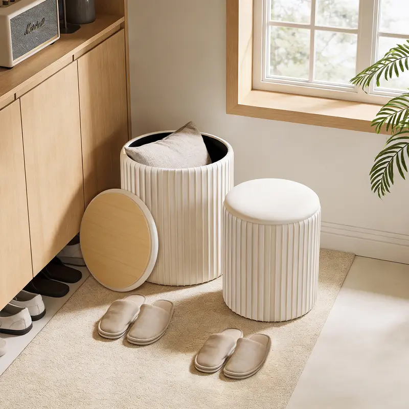 Sweetcrispy 2-Piece Velvet Storage Ottoman Set | Foldable Seating & Hidden Storage