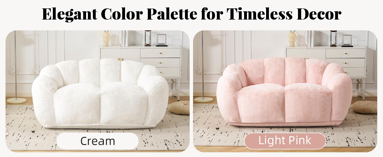 MOJAY Pre-Assembled Oversized Ultra-Soft Faux Fur Bean Bag Chair - Durable Upholstered Floor Lounger with Supportive Petal Back for Bedroom, Living Room