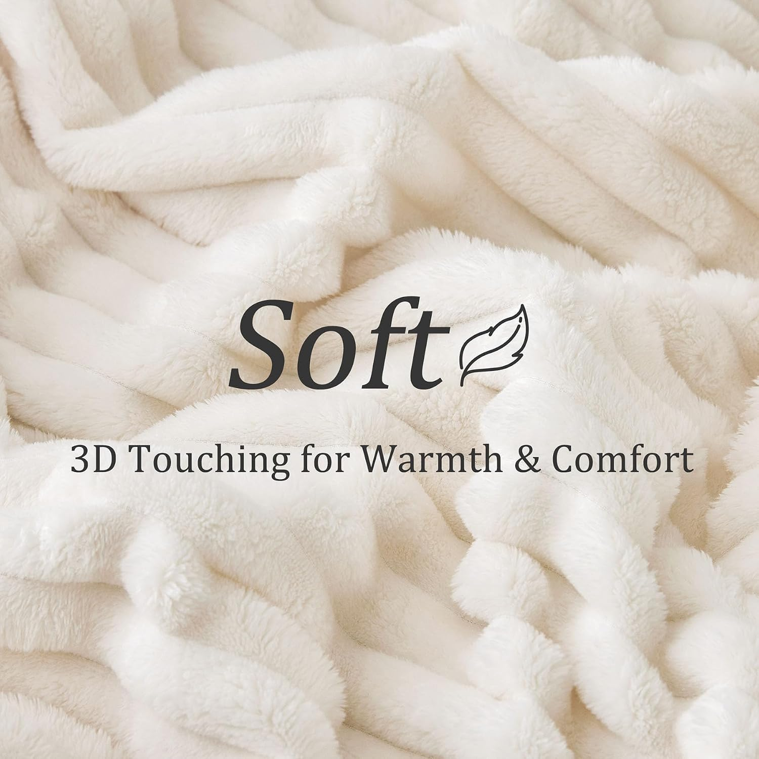 NLFZEK Ribbed Plush Blanket Queen Size – Ultra Soft Fleece Bed Throw, Cream