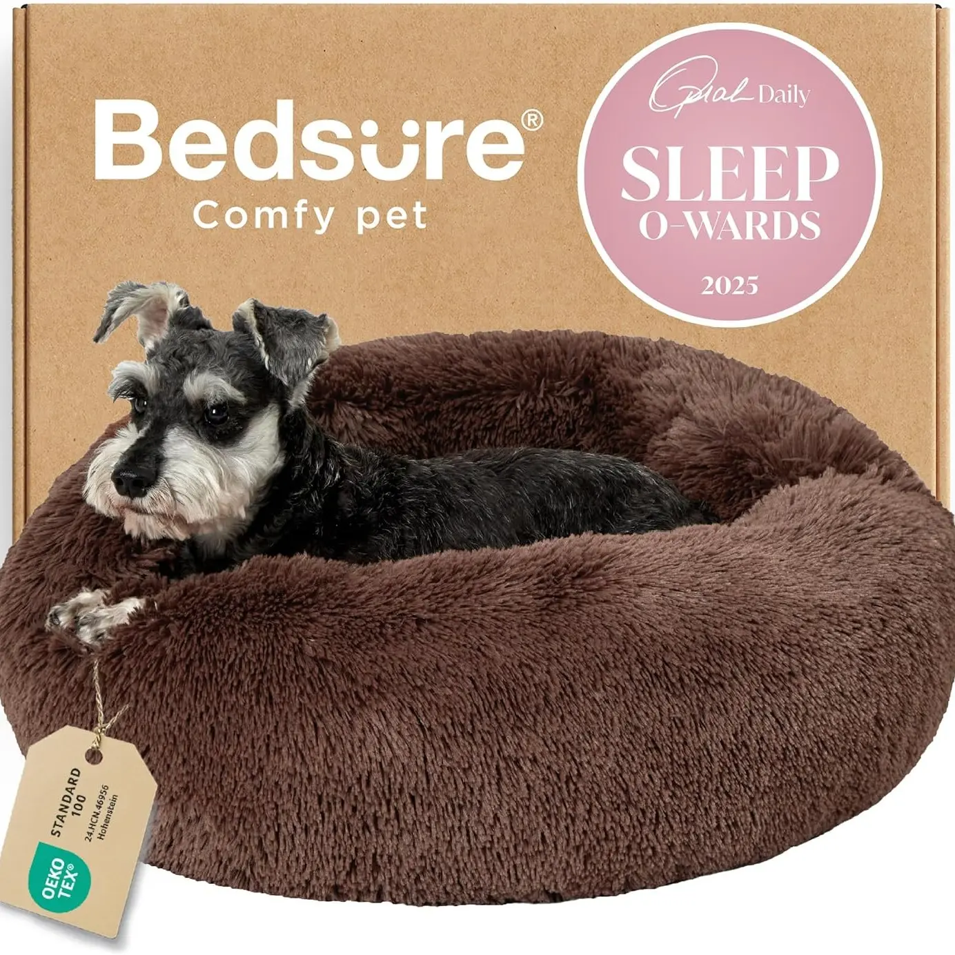 Lesure Soft Donut Bed – Fluffy Calming Pet Bed for Dogs & Cats, Washable Round Plush Bed with Anti-Slip Bottom