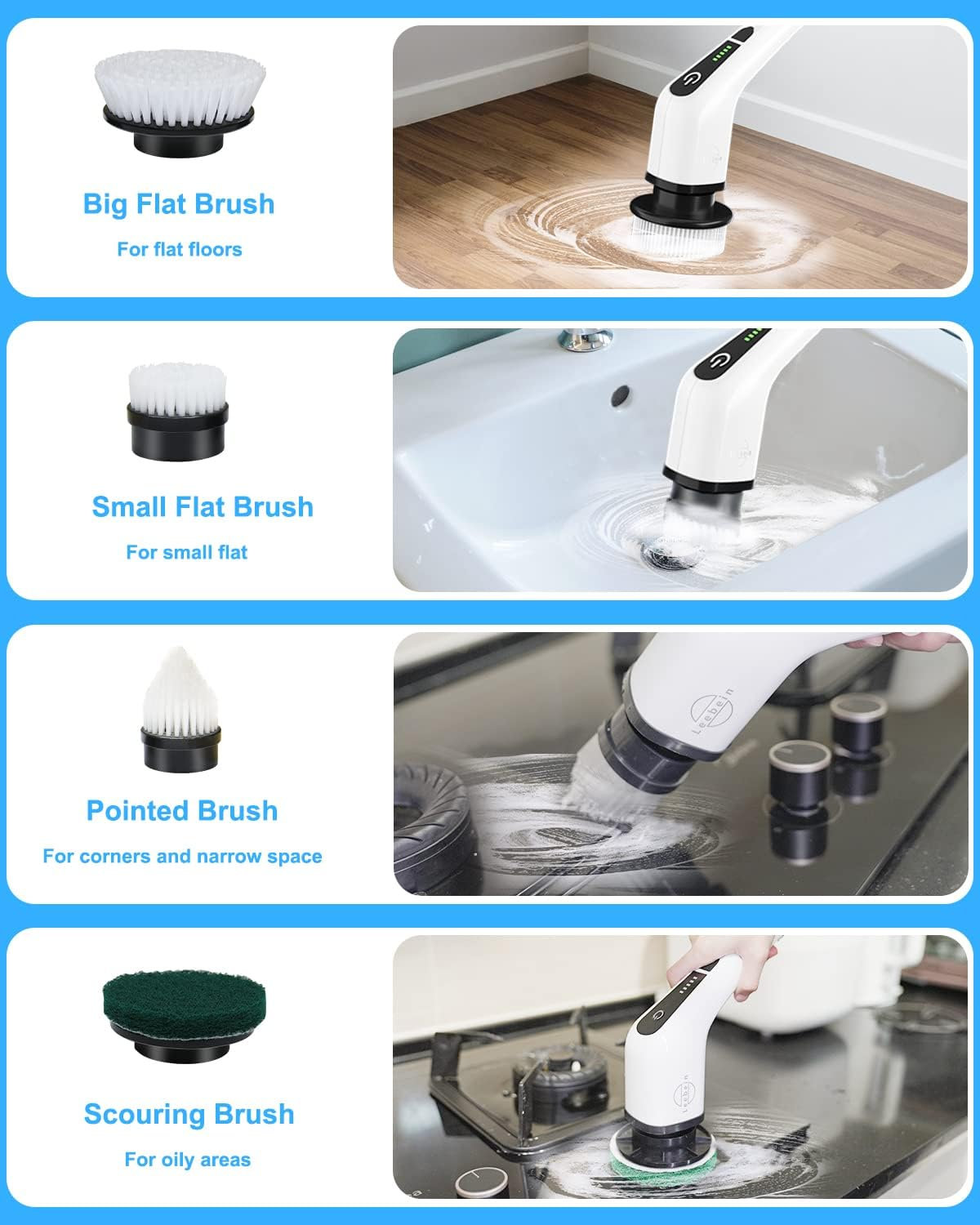 NLFZEK Electric Spin Scrubber | Cordless Cleaning Brush with 8 Brush Heads & Extendable Handle