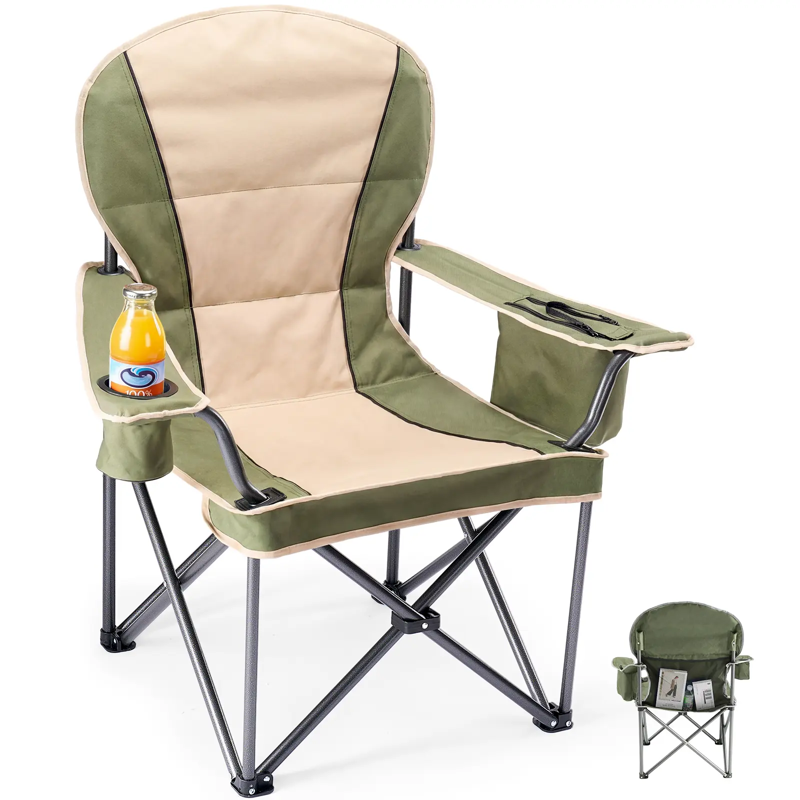 Comfort Folding Camping Chair, 440LBS Heavy Duty Reinforced Steel Frame, Padded 600D Oxford Chair with Cup Holders & Side Pockets, Foldable Carry Bag for Glamping Concerts Picnic