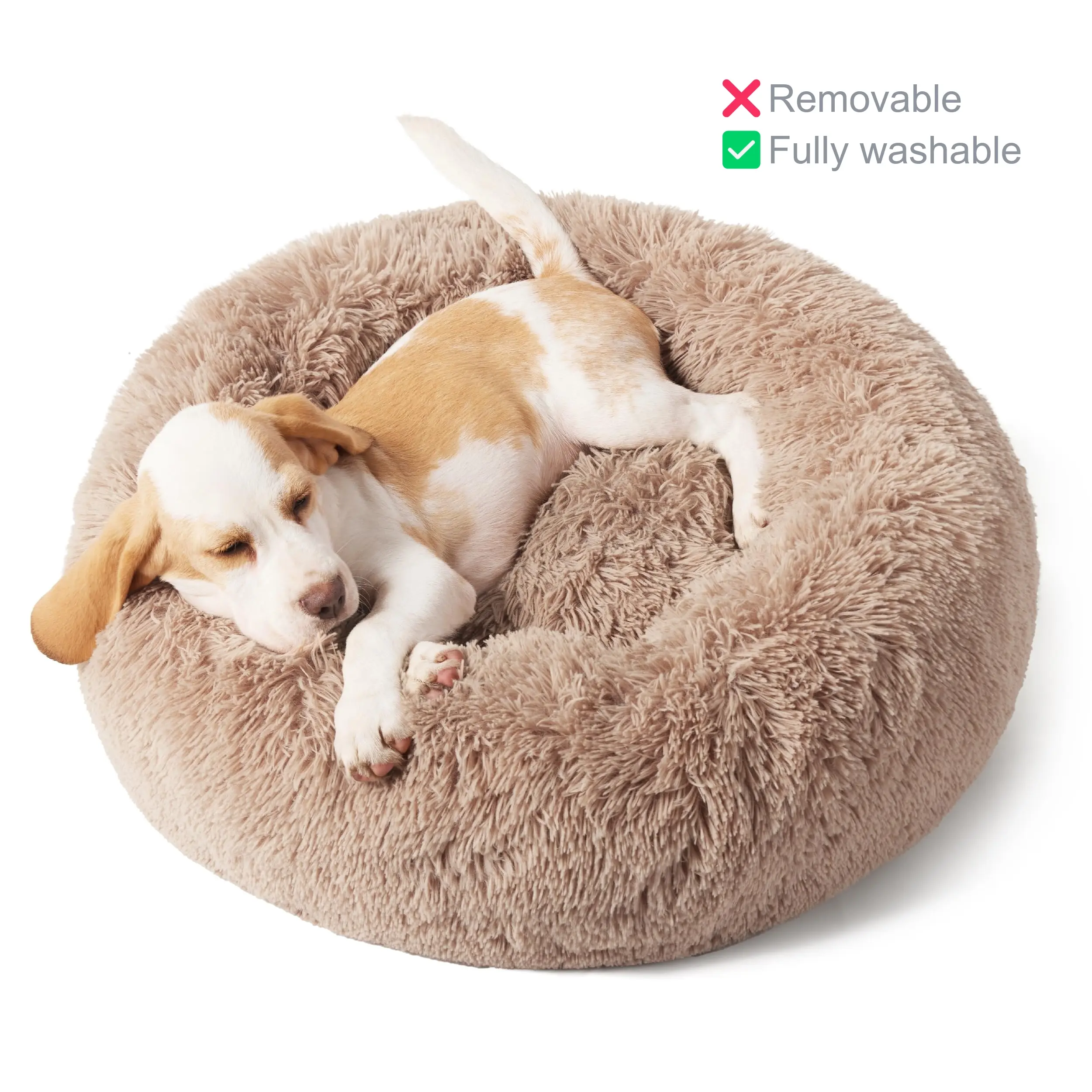 Lesure Soft Donut Bed – Fluffy Calming Pet Bed for Dogs & Cats, Washable Round Plush Bed with Anti-Slip Bottom