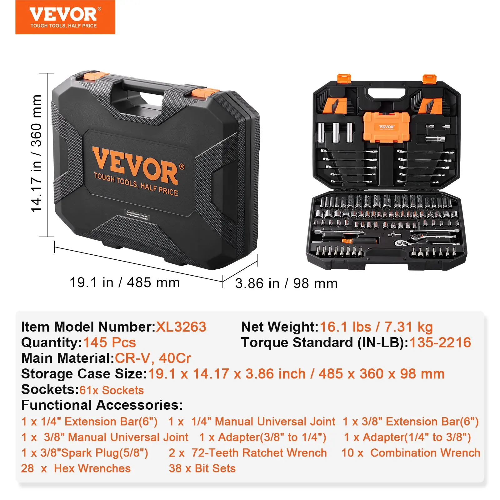 One Tool Kit. Every Job. VEVOR Professional Mechanics Tool Set