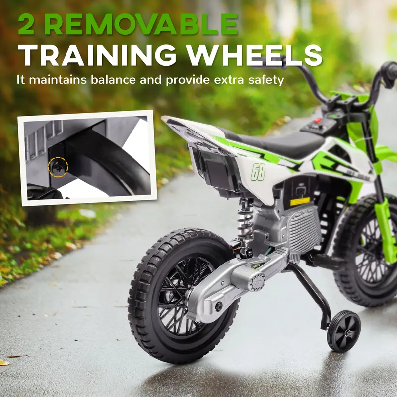 Qaba 12V Kids Electric Dirt Bike | Twist Grip Throttle, Training Wheels & Rear Suspension