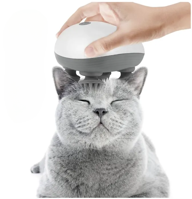 Geoorood Electric Pet Head Massager for Cats & Dogs | 3-Speed USB Rechargeable Silicone Massage Brush for Stress Relief & Grooming