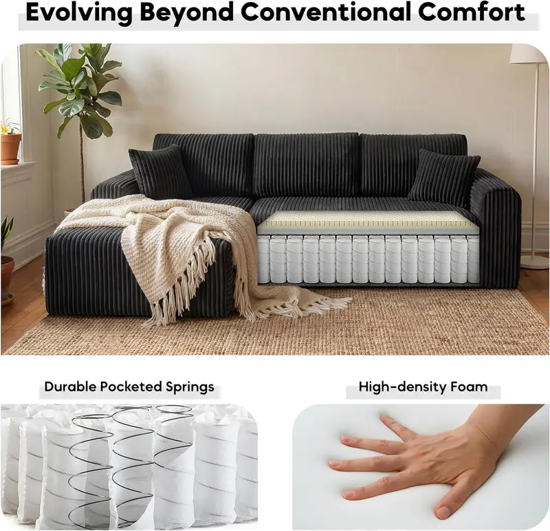Cloud Modular Sectional Sofa with Reversible Chaise | Deep Seat Corduroy Couch, No Assembly