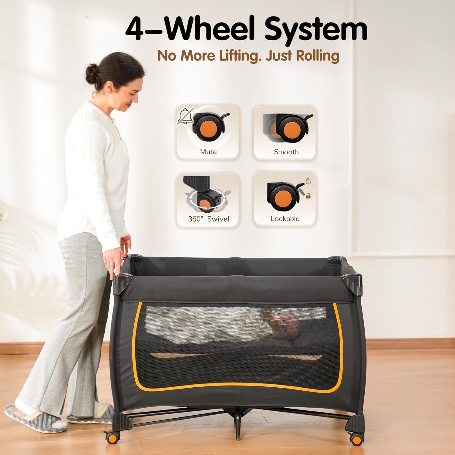 NLFZEK 6-in-1 Baby Playard | Portable Crib with Bassinet, Changing Table & Toy Bar