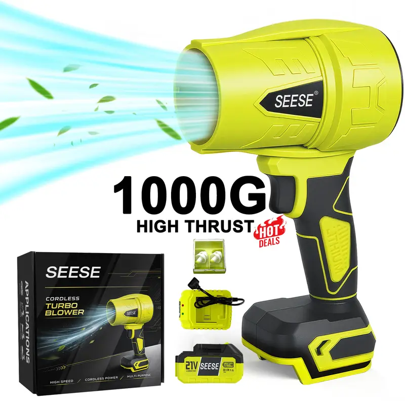 SEESE Cordless Turbo Jet Blower – Powerful Leaf Blower & Air Duster for Car Drying, Garden, Home & Snow Removal