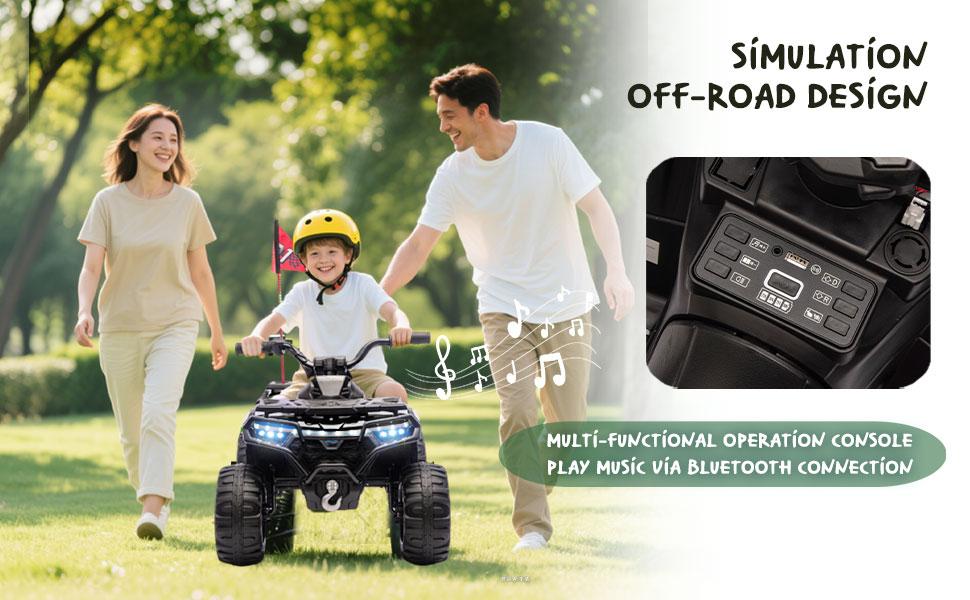 24V 160W Kids Electric Ride-On ATV &ndash; Realistic Off-Road Design with 2WD,Decorative Flags,On/Off Light Switch,Volume Control W/ Bluetooth,USB Port,Built-in Music & Multi-Color,recommended age:3-6