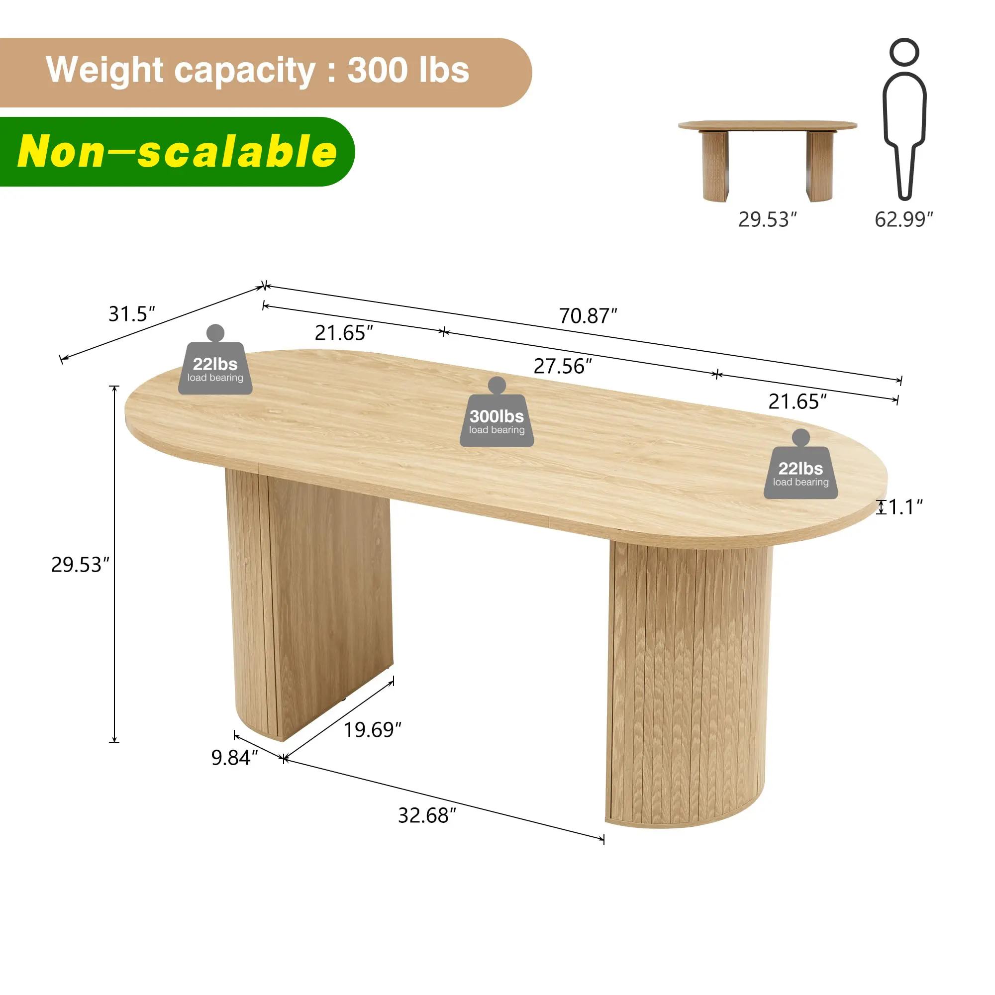 Giratree 70.8" Oval Dining Table for 6–8 | Modern Farmhouse Table with Wood Slat Base