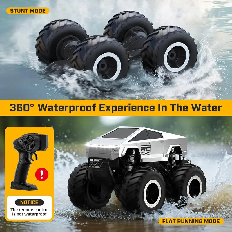 1:16 RC Off-Road Pickup Truck, 4WD Amphibious Remote Control Car with LED Lights, Rechargeable Battery – The craziest summer gifts