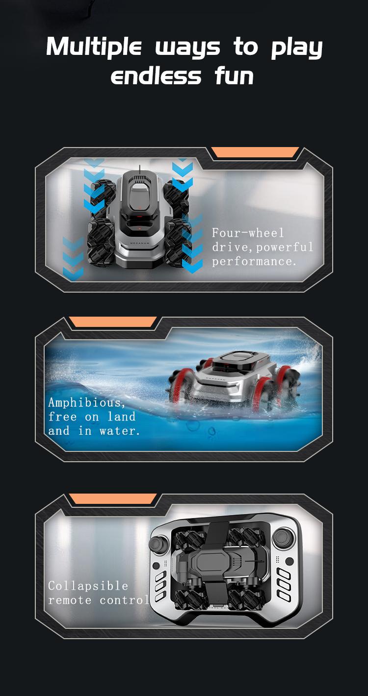 BRRRRT Amphibious Remote Control Car 4WD WaterproofRC Vehicle 360&deg;Rotation RC Truck Stunt Car 2.4 GHzRemote Control Boat for 5-12 Kids Girls Boys Gift AllTerrain Water Beach Pool Toy