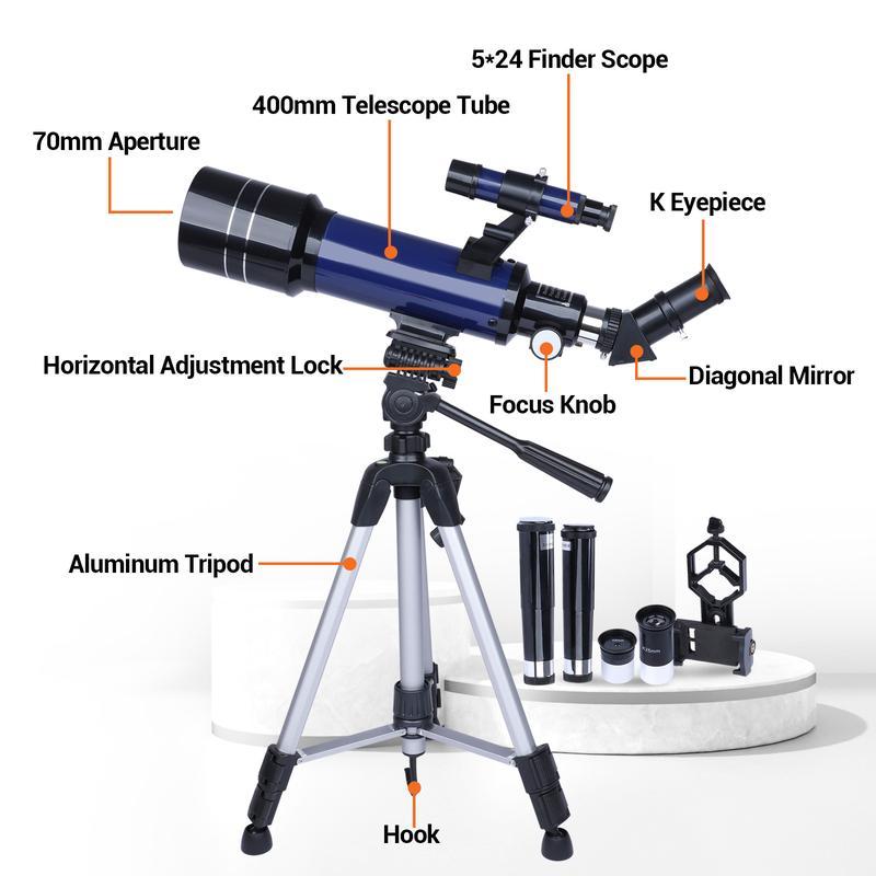 Telescopes for Astronomy Adults, 70mm Aperture 400mm Focal Length Refractor Telescope for Beginners Kids, Portable