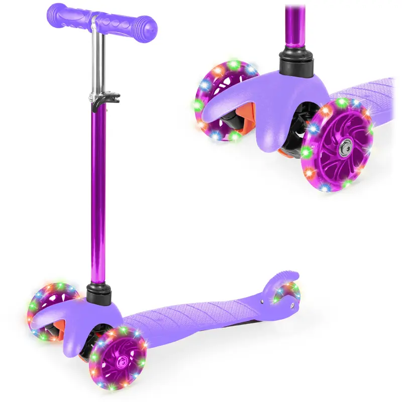 Best Choice Kids 3-Wheel Kick Scooter, Height Adjustable T-Bar, LED Light-Up Wheels Foldable Scooter for Ages 3+