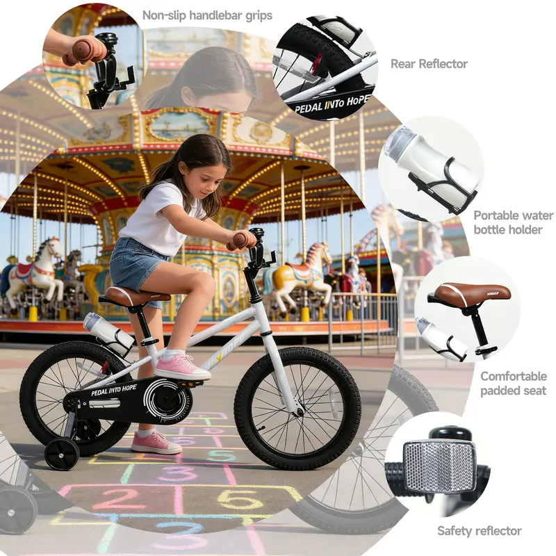 WINHOPE Explorer Kids Bike 12–18 Inch | Adjustable Bicycle with Training Wheels & Front/Rear Brakes