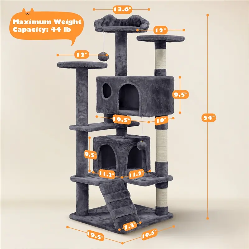 Yaheetech Multi-Level Cat Tree Tower | Sisal Scratching Posts & Cozy Condos (54–61")