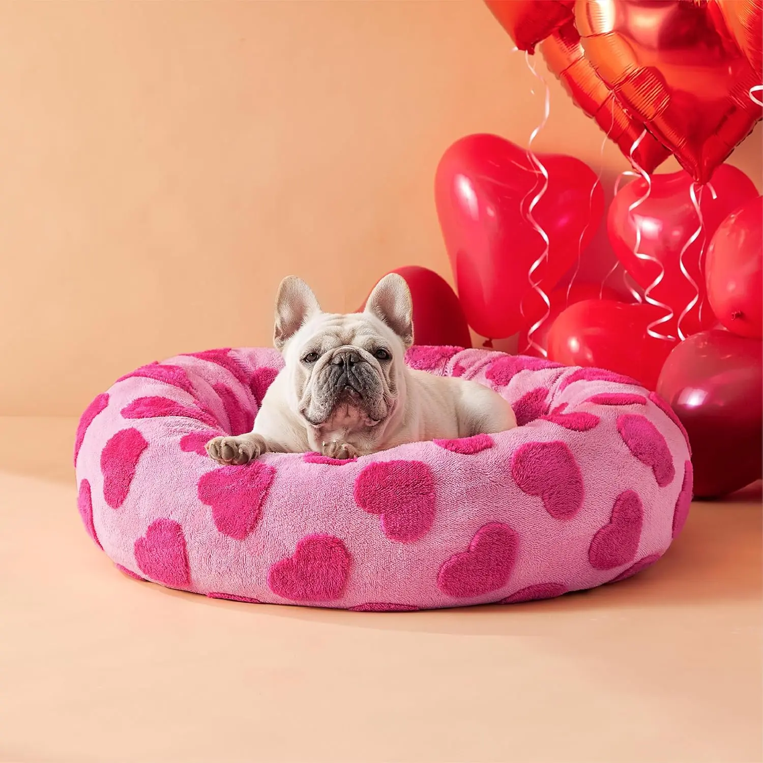 Lesure Soft Donut Bed – Fluffy Calming Pet Bed for Dogs & Cats, Washable Round Plush Bed with Anti-Slip Bottom