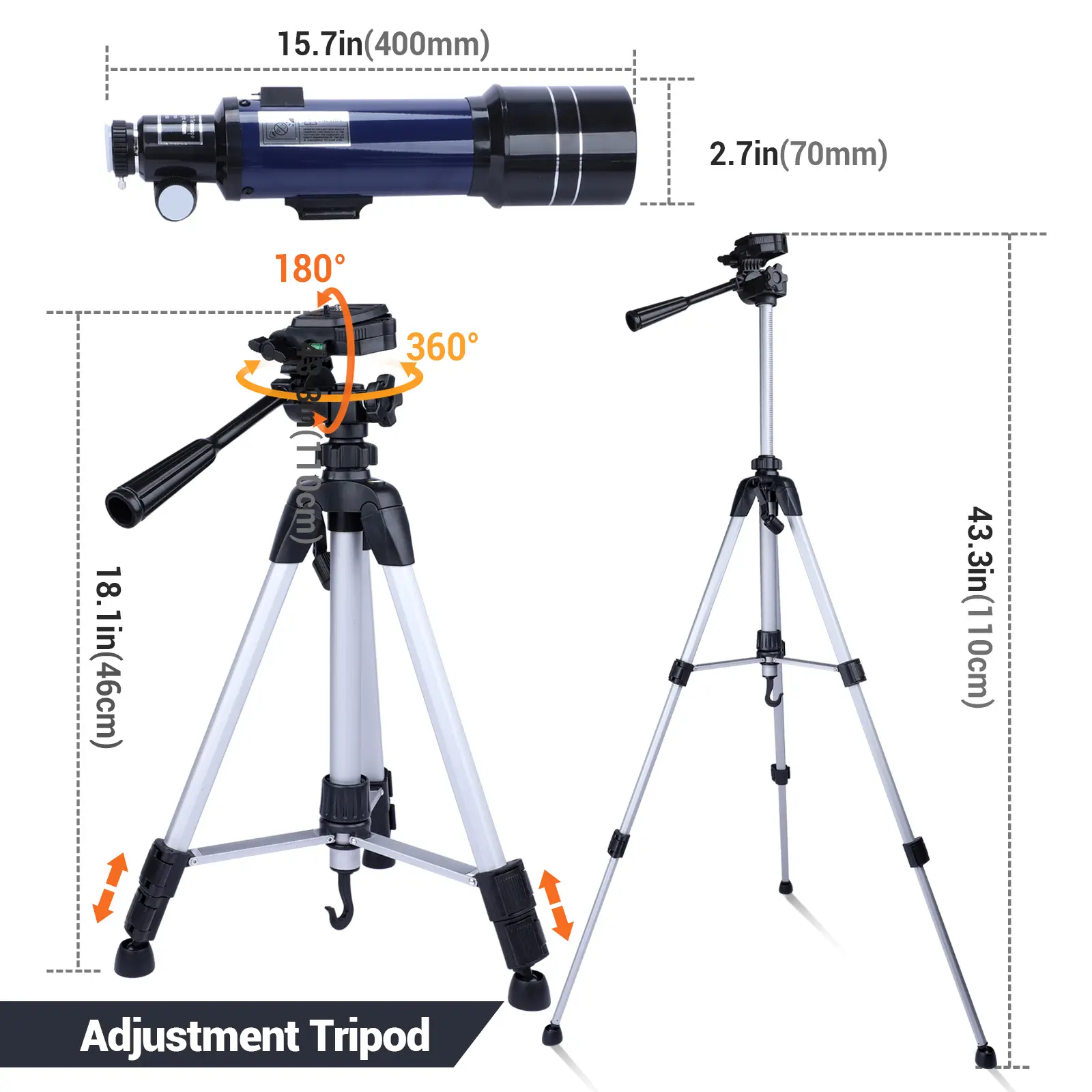Telescopes for Astronomy Adults, 70mm Aperture 400mm Focal Length Refractor Telescope for Beginners Kids, Portable