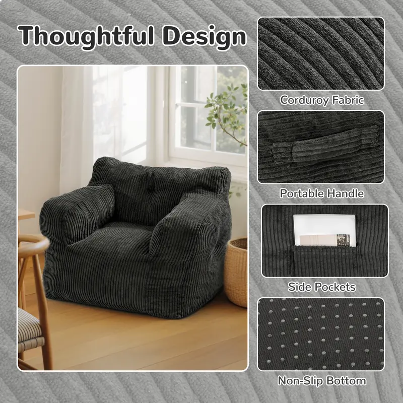 Loisel Lazy Bean Bag Sofa – Ultra Soft Corduroy Lounge Chair with Memory Foam, No Assembly Required