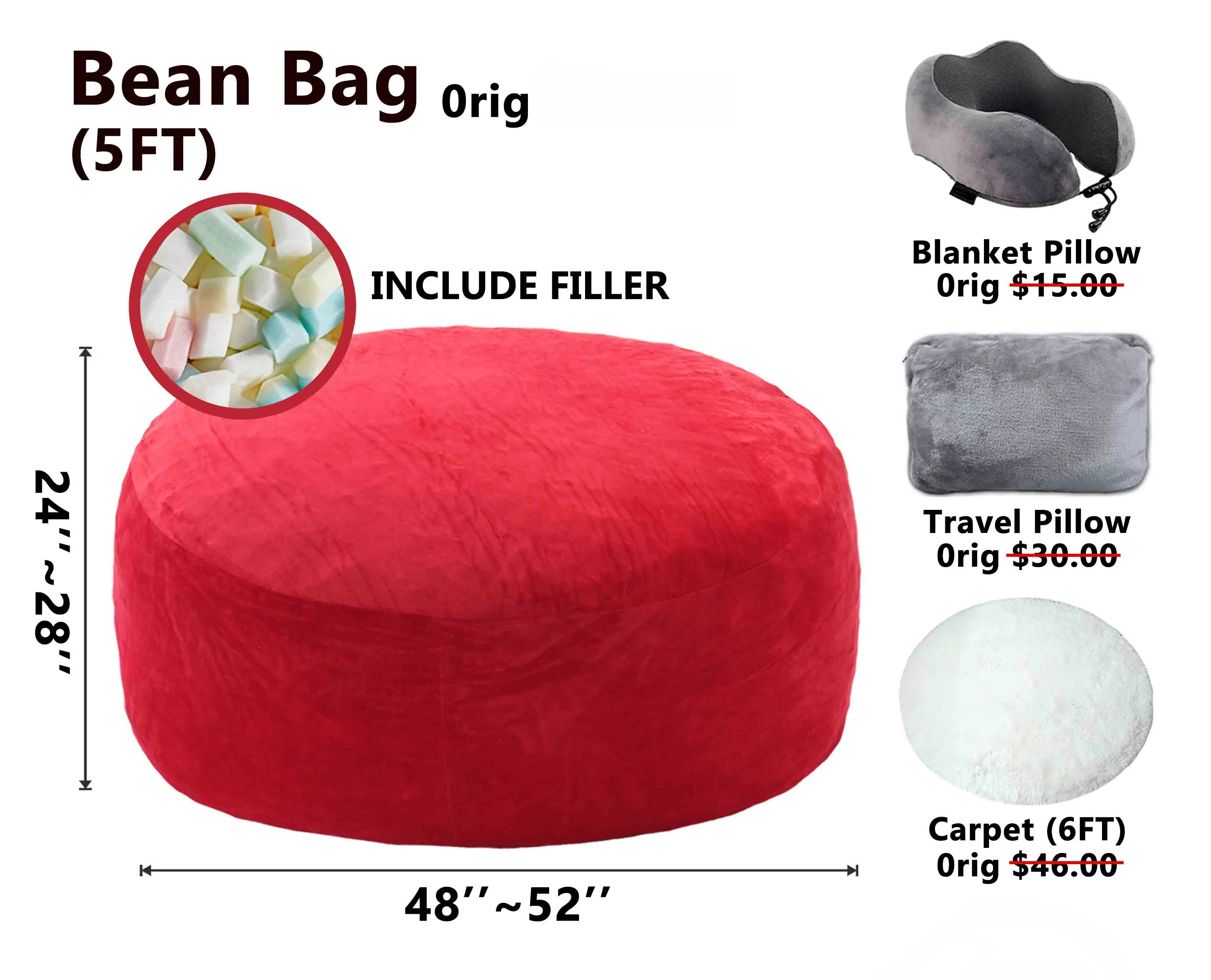 Memory Foam Bean Bag Chair | Ultra-Soft Lounge Chair with Washable Cover for Adults