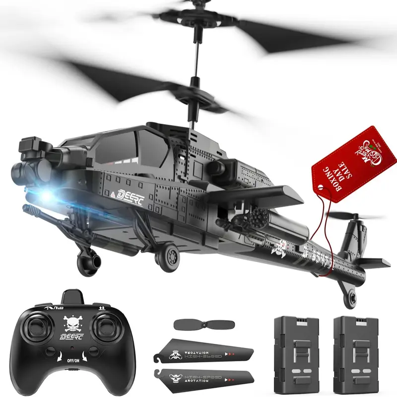DEERC RC Helicopter for Kids & Beginners | 26-Min Flight, 2 Rechargeable Batteries, Altitude Hold, LED Lights & One-Key Takeoff