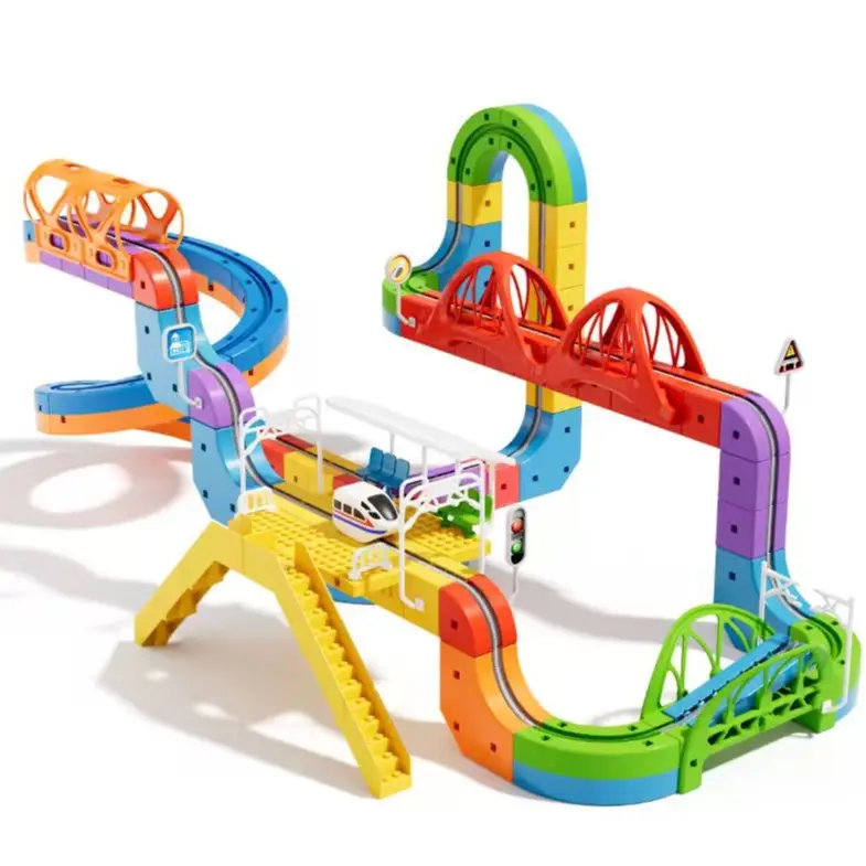 Electric Train Set Flexible Race Track Rail Toys, Building Toy Train Track Gravity-Defying 3D Embedded Layouts & Motorized Car, STEM Learning Gift