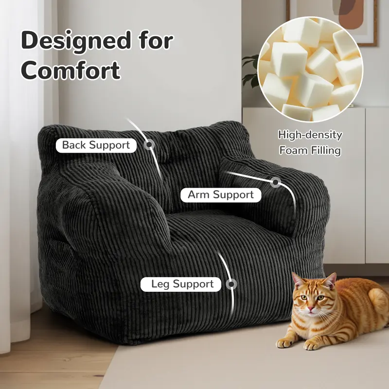 Loisel Lazy Bean Bag Sofa – Ultra Soft Corduroy Lounge Chair with Memory Foam, No Assembly Required