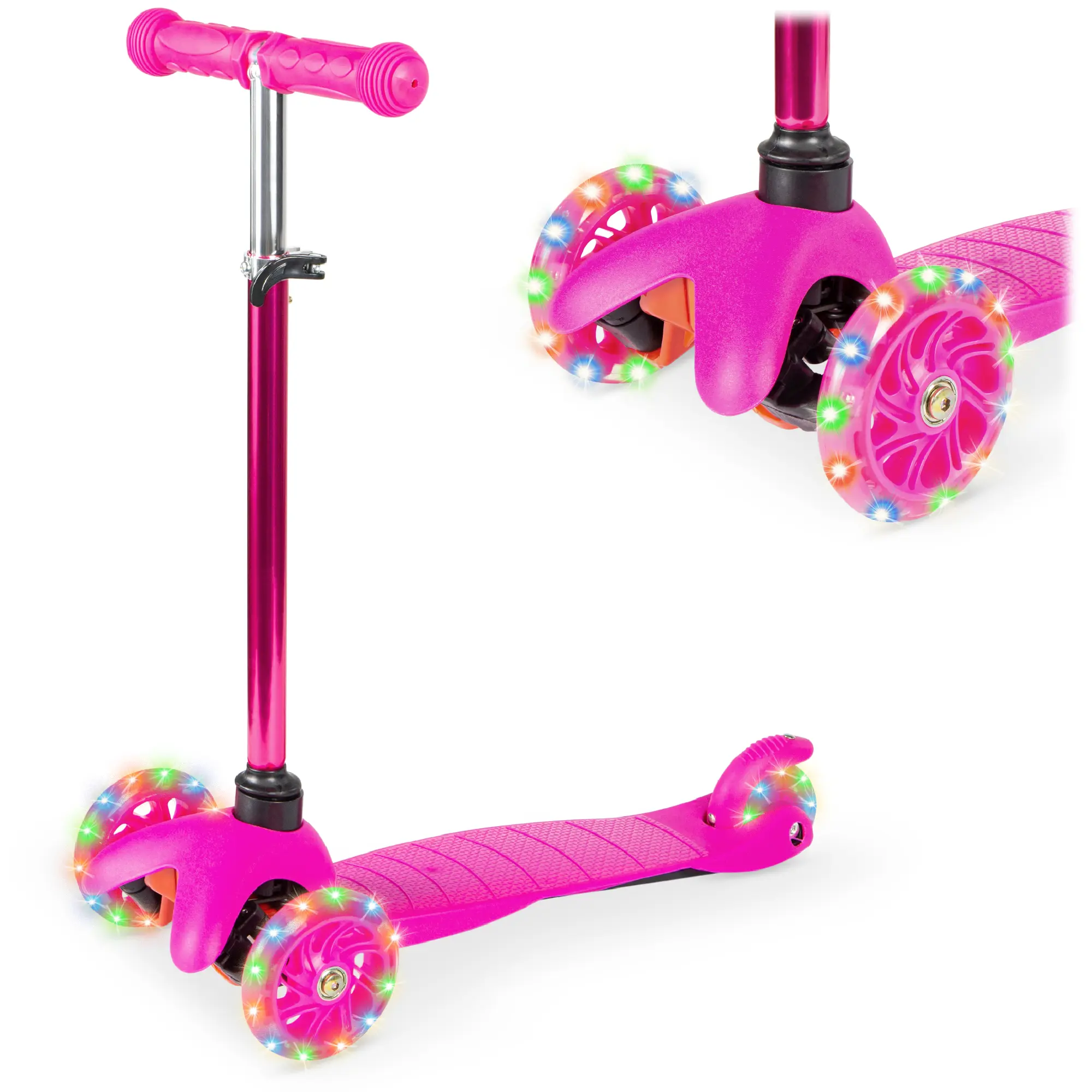 Best Choice Kids 3-Wheel Kick Scooter, Height Adjustable T-Bar, LED Light-Up Wheels Foldable Scooter for Ages 3+