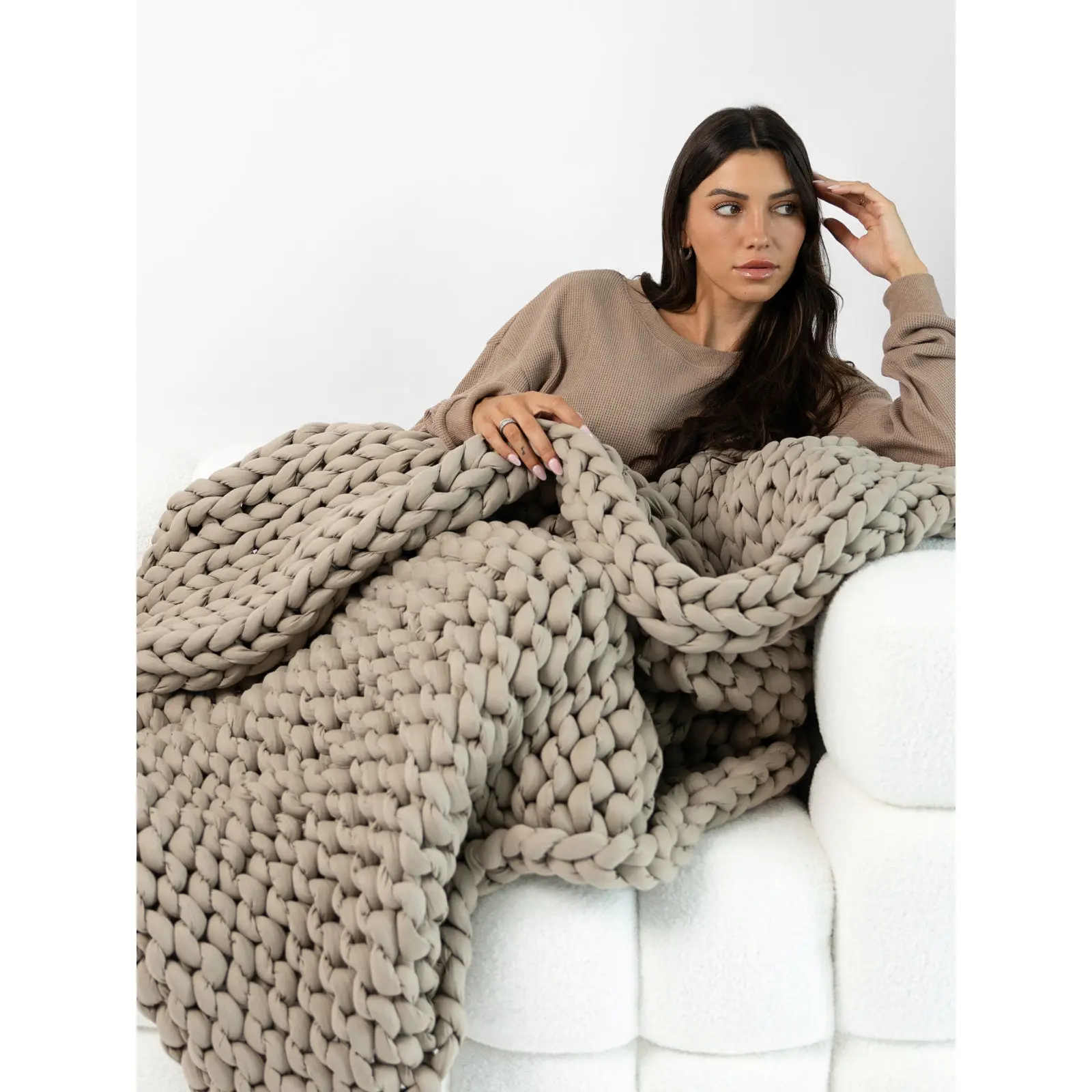Comfrt CuddleCloud Weighted Blanket | 20lb Chunky Knit Cotton Blanket for Deep Comfort