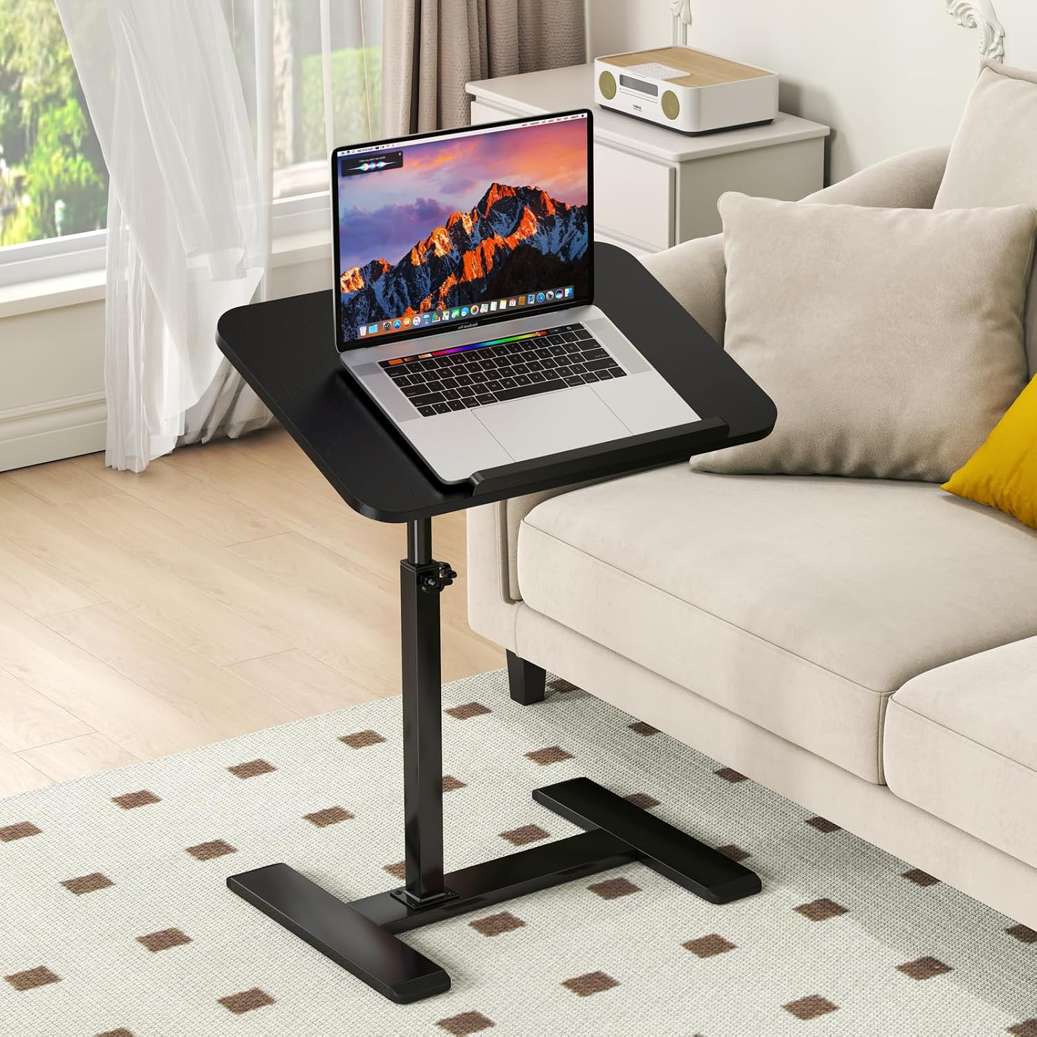 NLFZEK C-Shaped Side Table – Adjustable Height Swivel Laptop Table with Hidden Wheels for Sofa & Bed