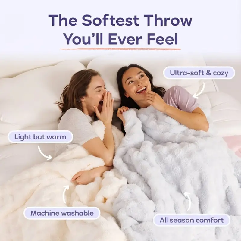 CloudTouch Throw Blanket – Ultra Soft Faux Rabbit Fur Plush Blanket, Fluffy Fleece Cozy Throw Blanket for Couch, Bed, Travel & Relaxation