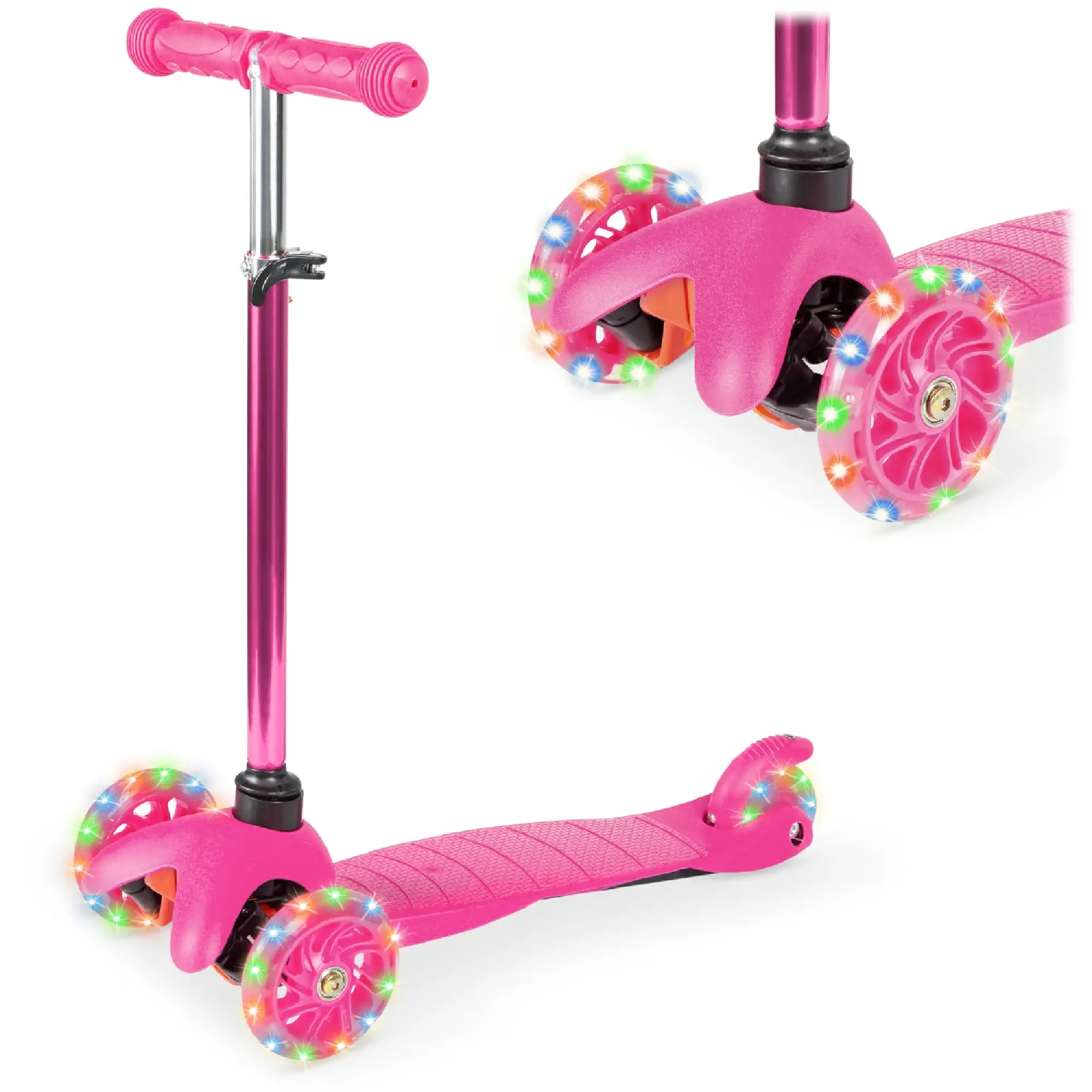 Best Choice Kids 3-Wheel Kick Scooter, Height Adjustable T-Bar, LED Light-Up Wheels Foldable Scooter for Ages 3+
