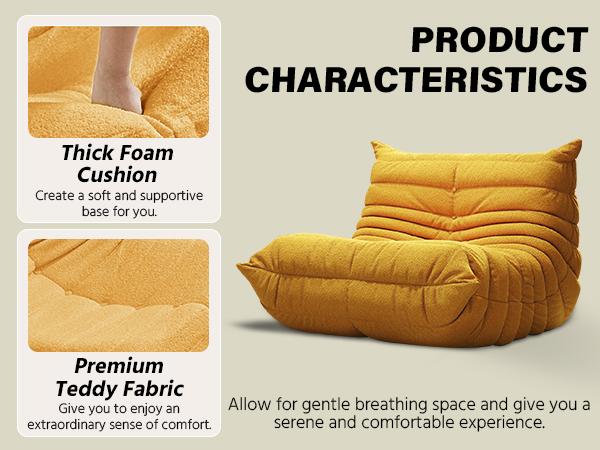 Bean Bag Chair, Single-Seater Lazy Sofa with Teddy Fleece, Memory Foam Ergonomic Lounger, No Assembly, Comfy Floor Sofa for Gaming Room, Living Room, Bedroom & Office, Great Mother&rsquo;s Day Gift