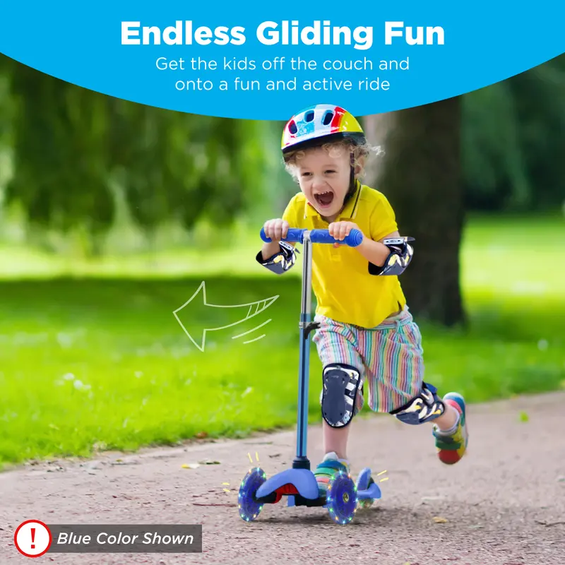 Best Choice Kids 3-Wheel Kick Scooter, Height Adjustable T-Bar, LED Light-Up Wheels Foldable Scooter for Ages 3+