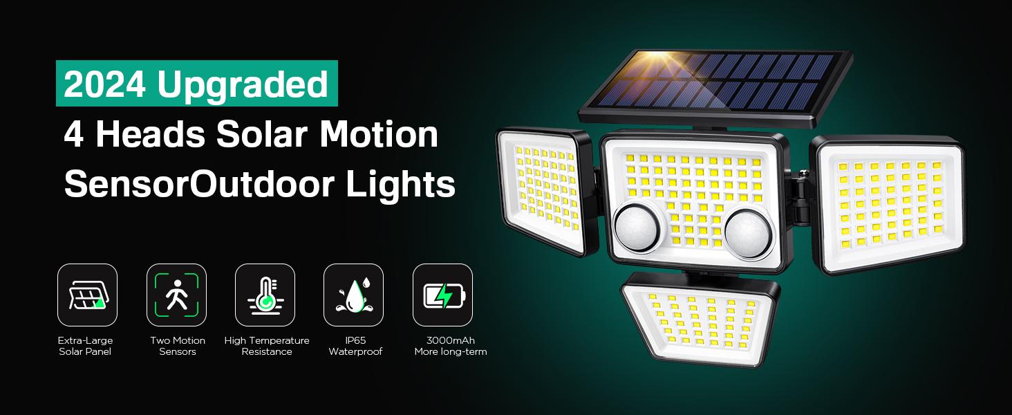 LYWALT Solar Motion Sensor Lights-4 Heads 3000LM, IP65Waterproof, 270&deg;Wide Angle Lighting Security Light for Yard, Garage, Porch, Pool,Garden,Barn,Patio,#Deals for You Days